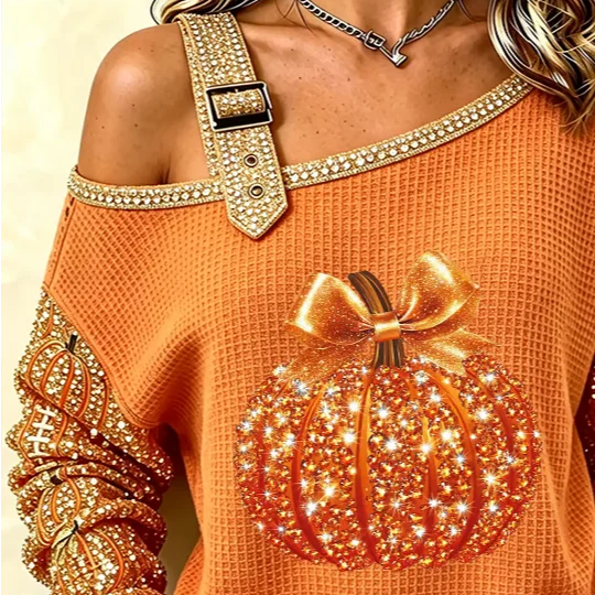 Isabel | Halloween-inspiriertes (Kürbis) asymmetrisches Langarm-Sweatshirt