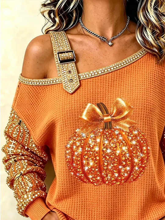 Isabel | Halloween-inspiriertes (Kürbis) asymmetrisches Langarm-Sweatshirt