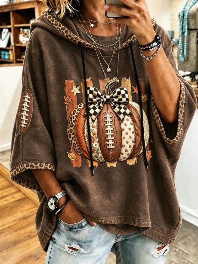 Jessica | Halloween Lässiger Kapuzenpullover mit Kürbismuster, halbarm