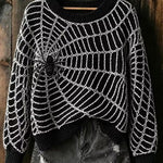 Jocelyn | Halloween Lässiges Spinnennetz-Muster Rundhals-Langarm-Sweatshirt