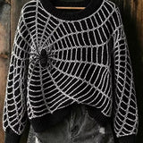 Jocelyn | Halloween Lässiges Spinnennetz-Muster Rundhals-Langarm-Sweatshirt