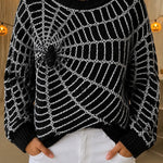Jocelyn | Halloween Lässiges Spinnennetz-Muster Rundhals-Langarm-Sweatshirt