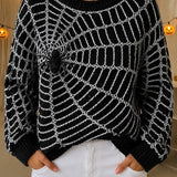 Jocelyn | Halloween Lässiges Spinnennetz-Muster Rundhals-Langarm-Sweatshirt