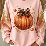 Eva | Vielseitiges Halloween-Sweatshirt mit lässiger Schleife, Kürbis-Grafik