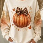 Eva | Vielseitiges Halloween-Sweatshirt mit lässiger Schleife, Kürbis-Grafik