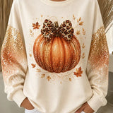 Eva | Vielseitiges Halloween-Sweatshirt mit lässiger Schleife, Kürbis-Grafik