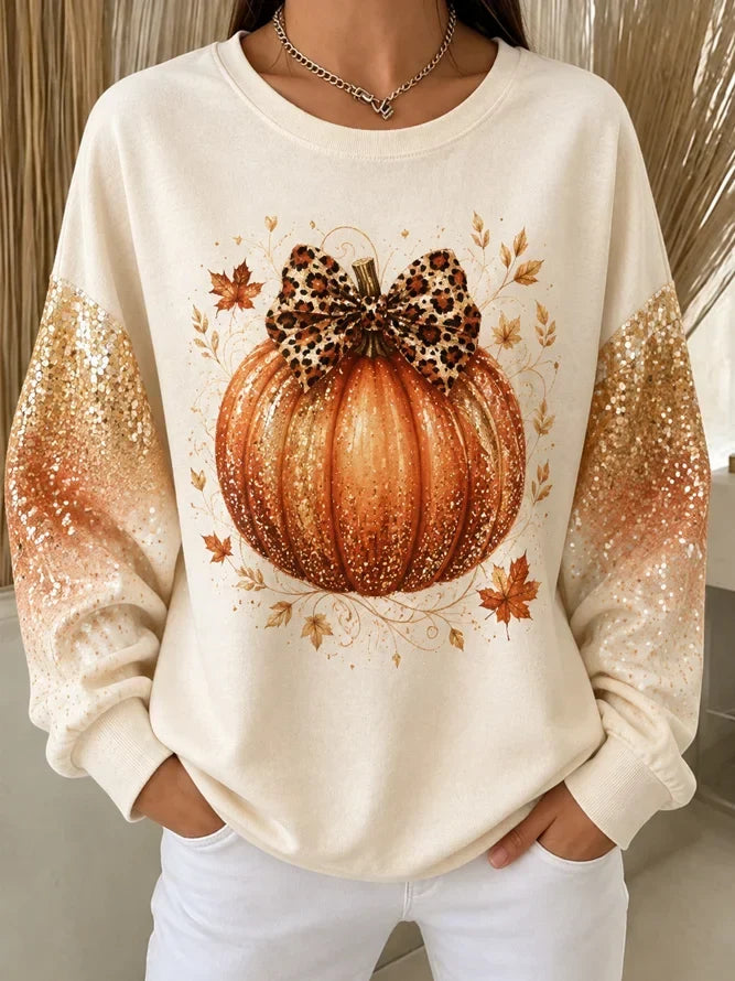 Eva | Vielseitiges Halloween-Sweatshirt mit lässiger Schleife, Kürbis-Grafik