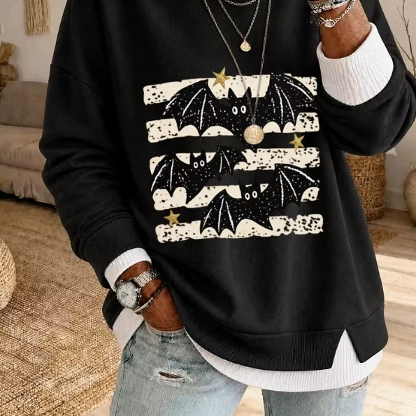 Jolene | Halloween-Sweatshirt mit gefälschtem zweiteiligem mehrlagigem Fledermausmuster