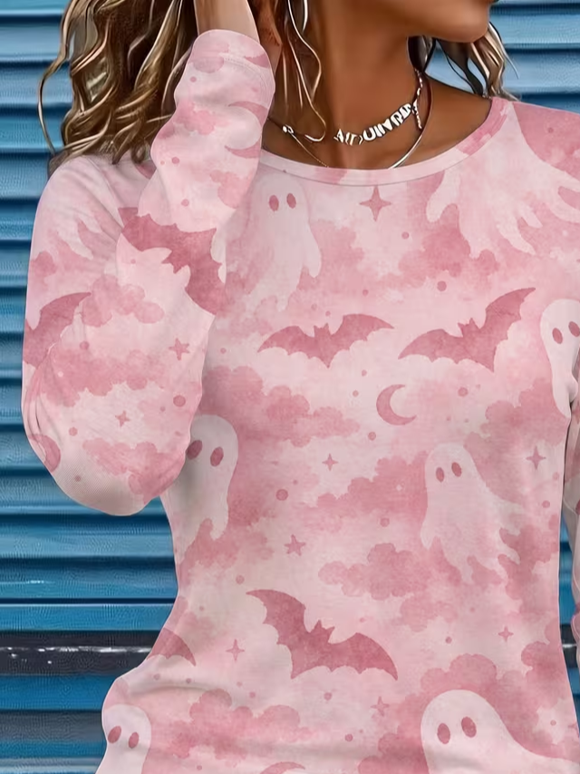 Amara | Halloween-inspiriertes Langarm-T-Shirt mit Rundhalsausschnitt
