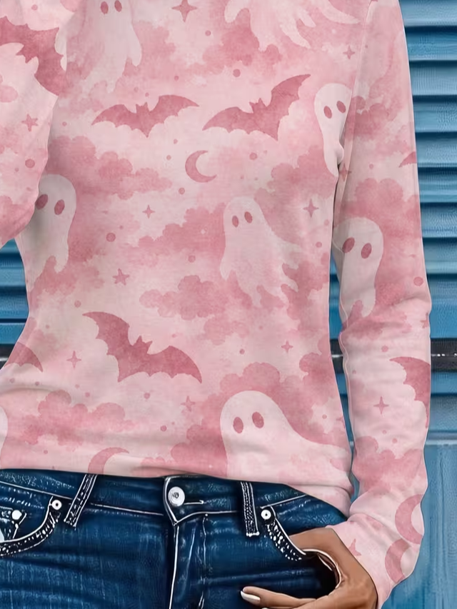 Amara | Halloween-inspiriertes Langarm-T-Shirt mit Rundhalsausschnitt