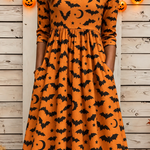 Summer | Halloween-inspiriertes Sommerkleid, Rundhalsausschnitt, halbe Ärmel, T-Shirt-Kleid, A-Linien-Kleid