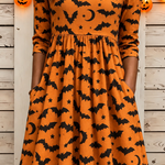 Summer | Halloween-inspiriertes Sommerkleid, Rundhalsausschnitt, halbe Ärmel, T-Shirt-Kleid, A-Linien-Kleid