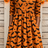 Summer | Halloween-inspiriertes Sommerkleid, Rundhalsausschnitt, halbe Ärmel, T-Shirt-Kleid, A-Linien-Kleid