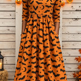 Summer | Halloween-inspiriertes Sommerkleid, Rundhalsausschnitt, halbe Ärmel, T-Shirt-Kleid, A-Linien-Kleid