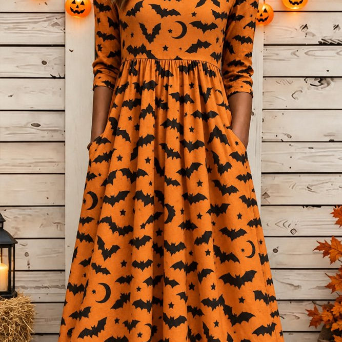 Summer | Halloween-inspiriertes Sommerkleid, Rundhalsausschnitt, halbe Ärmel, T-Shirt-Kleid, A-Linien-Kleid