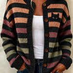 Kendra | Gestreifter Halloween-Cardigan mit langen Ärmeln und bequemem Vintage-Print