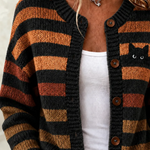 Kendra | Gestreifter Halloween-Cardigan mit langen Ärmeln und bequemem Vintage-Print