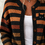Kendra | Gestreifter Halloween-Cardigan mit langen Ärmeln und bequemem Vintage-Print