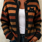 Kendra | Gestreifter Halloween-Cardigan mit langen Ärmeln und bequemem Vintage-Print