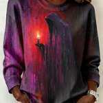 Wren | Retro-Halloween-inspiriertes Geisterkerzen-Horrormuster-Sweatshirt mit Rundhalsausschnitt