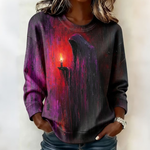 Wren | Retro-Halloween-inspiriertes Geisterkerzen-Horrormuster-Sweatshirt mit Rundhalsausschnitt