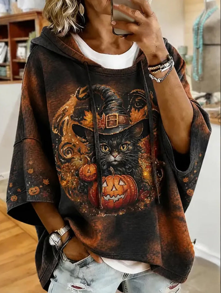 Leila | Halloween-inspiriertes Katzen-Print-Sweatshirt