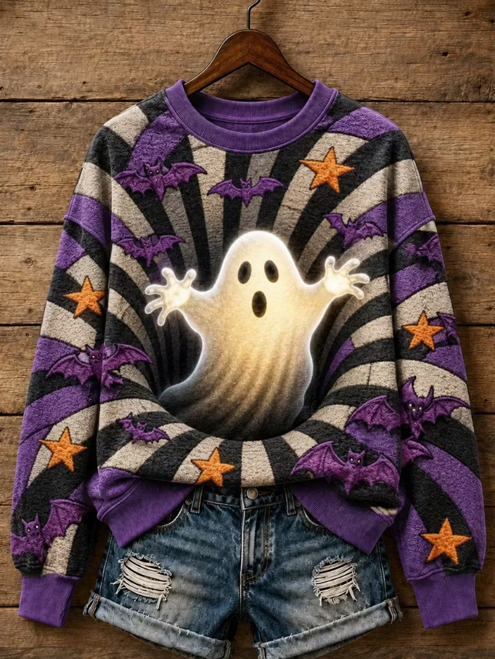 Leticia | Halloween-inspiriertes Sweatshirt mit Geister- und Fledermaus-Streifendruck