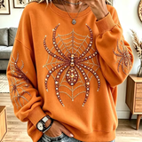 Lilia | Vintage Halloween-inspiriertes Spinnenmuster Shiny Art Stilvolles Langarm-Sweatshirt