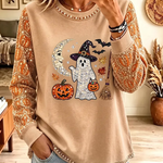 Linda | Vintage elegantes, funkelndes Halloween-inspiriertes Farbblock-Sweatshirt