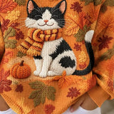 Luciana | Halloween Lässiges Katzen-Henley-Kragen-Langarm-Sweatshirt