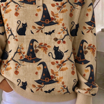Lucille | Halloween Vintage Cat Henley Kragen Langarm Sweatshirt