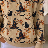 Lucille | Halloween Vintage Cat Henley Kragen Langarm Sweatshirt