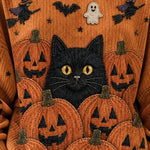 Magdalena | Halloween Lässiges Katzen-Langarm-Sweatshirt mit Rundhalsausschnitt