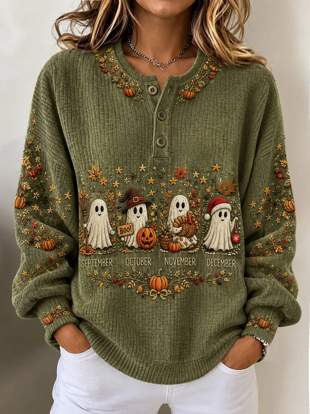 Lorraine | Halloween-inspiriertes Rundhals-Langarm-Sweatshirt