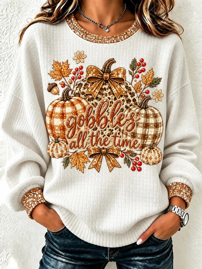 Marcella | Lässiges Halloween-Sweatshirt mit Kürbismuster und Rundhalsausschnitt und langen Ärmeln