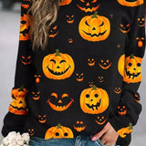 Elsie | Loses Rundhals-Sweatshirt mit Halloween-inspiriertem Kürbis-Print
