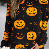 Elsie | Loses Rundhals-Sweatshirt mit Halloween-inspiriertem Kürbis-Print