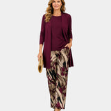 Ingrid | Dreiteiliges Set in Weinrot-Print