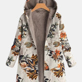 Marcelle | Boho-Sherpa Kapuzenmantel mit floralem Muster