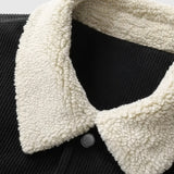 Herrenveloursjacke mit Sherpa-Kragen und Druckknöpfen - Schwarz