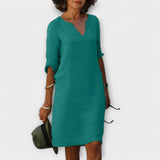 Sandra - Stilvolles, Bequemes V-Ausschnitt Kleid