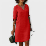Sandra - Stilvolles, Bequemes V-Ausschnitt Kleid