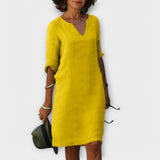 Sandra - Stilvolles, Bequemes V-Ausschnitt Kleid
