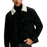 Herrenveloursjacke mit Sherpa-Kragen und Druckknöpfen - Schwarz
