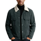 Herrenveloursjacke mit Sherpakragen und Druckknöpfen - Dunkelgrau