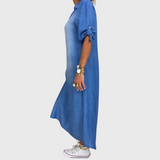Lea - Langes Denim-Look Kleid mit seitlichem Schlitz