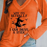 Sadie | Halloween-inspirierte orange Hexen-Bluse mit Buchstaben-Print und V-Ausschnitt