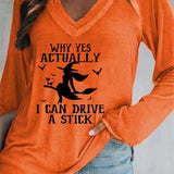 Sadie | Halloween-inspirierte orange Hexen-Bluse mit Buchstaben-Print und V-Ausschnitt