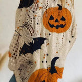 Gwendolyn | Halloween-inspirierter langärmliger Rundhalspullover mit mehreren Kürbisfledermäusen