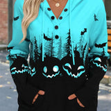 Vera | Halloween-inspirierter Multi-Kürbis-Fledermaus-Hoodie mit V-Ausschnitt